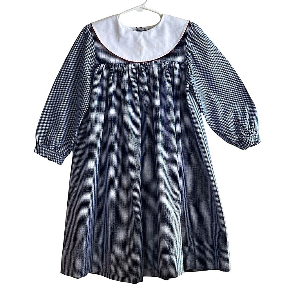 Monday’s Child Navy Blue & White Mini Houndstooth Check Collar Dress Size 6/6X